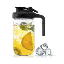 Couvercle à bec verseur pour pot Mason de 32 oz - Pichet en verre avec couvercle, pichet à lait mate