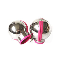 Stainless Steel Round Ball Handcuffs Lockable BDSM Restraint Cuffs Pink for Women and Men, Fetish Slave Wrist Restraint