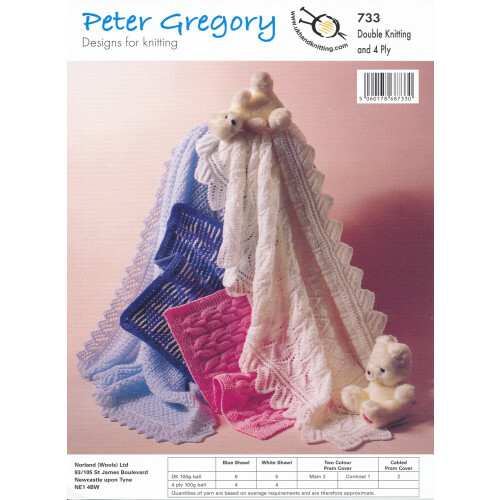Peter Gregory DK 4ply Knitting Pattern 733 Baby Shawls & Pram Covers