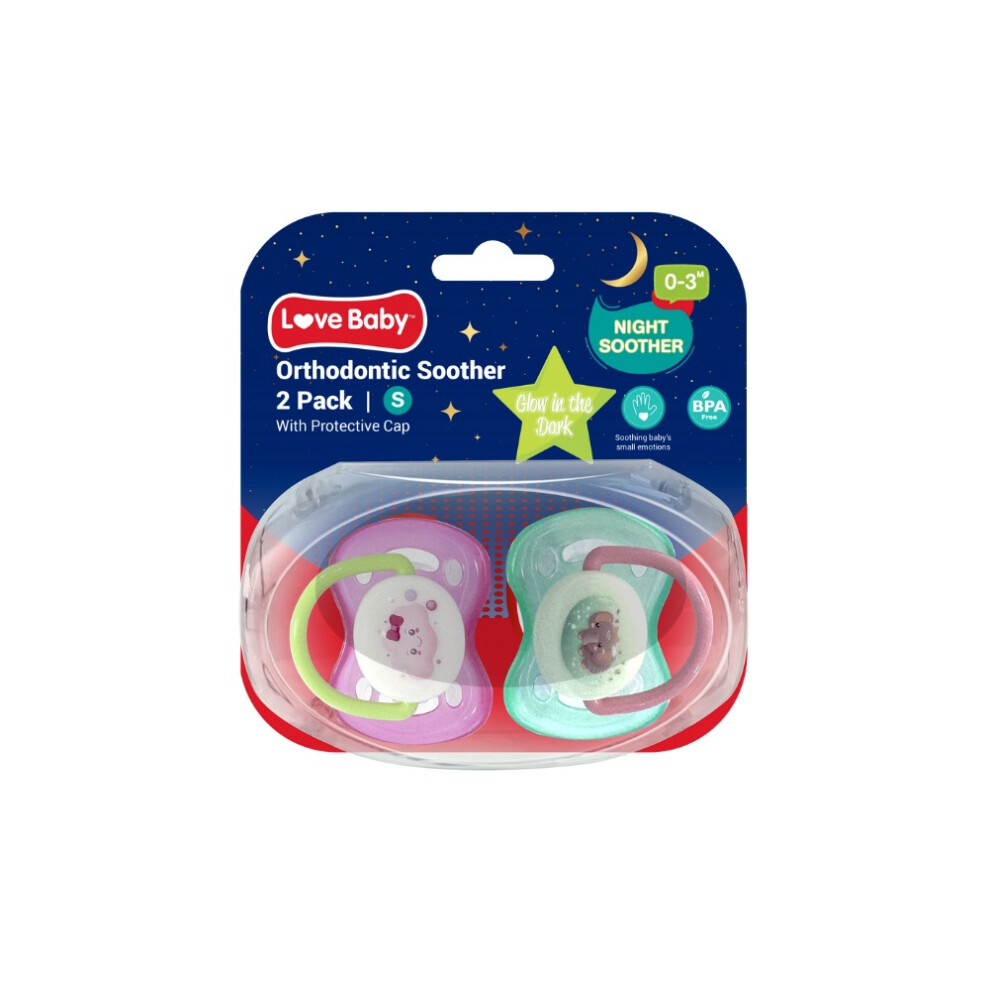 Love Baby Glow In The Orthodontic Soother 0+ Months 2S | Soft, Safe & Bpa-Free Pacifier For Newborns Dark