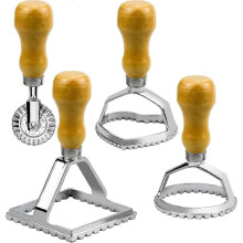 Emporte-pièce pour raviolis, moule avec manche en bois et bord cannelé, ensemble de coupe-pâtes en acier inoxydable