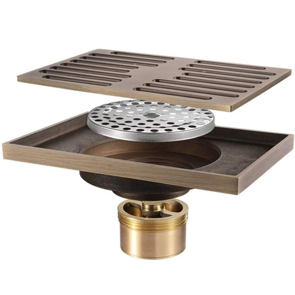 Plastic Grate Basement Drain With Antique Bronze Finish, Copper Backflow Shower Drain Cover, Insect-Proof, Large Flow Design 6447073177286