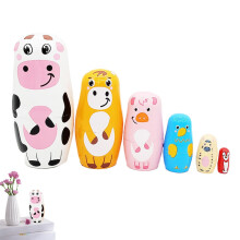 Russian Nesting Dolls - Handmade Wooden Six Layer Animal Matryoshka Dolls, Cute Cartoon Easter Stacking Toy Set