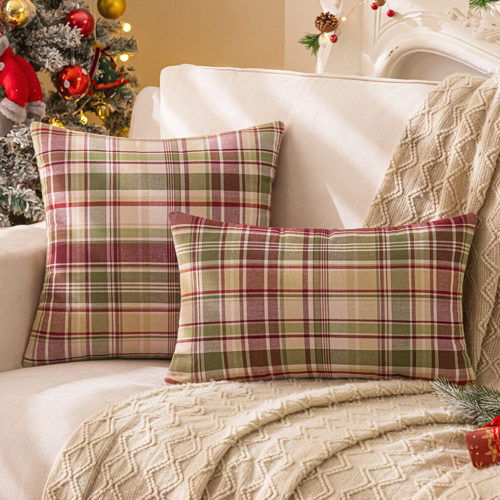 Modern Christmas Red Plaid Polyester Cotton Pillow Cover 40x40cm No Insert-image-OPC-PK5YNSY-NEW