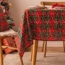 Christmas Plaid Snowflake Tablecloth Printed Rectangular Coffee Table Cloth Green Checkered Snowflakes 140x180cm