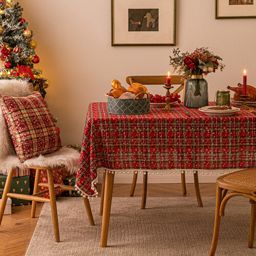 Christmas Plaid Snowflake Tablecloth Printed Rectangular Coffee Table Cloth Blue Grid Large Snowflake 100x160cm 2