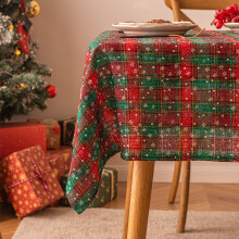 Christmas Plaid Snowflake Tablecloth Printed Rectangular Coffee Table Cloth Double Green Grid Small Snowflakes 60x60cm