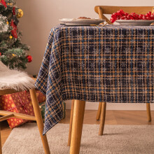 Christmas Plaid Snowflake Tablecloth Printed Rectangular Coffee Table Cloth Blue Grid Big Snowflake 110x110cm