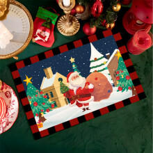 New Nordic Christmas Linen Print Placemat Western Restaurant Elk Decoration Insulation Pad 632x45cm