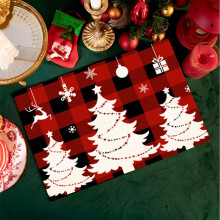 New Nordic Christmas Linen Print Placemat Western Restaurant Elk Decoration Insulation Pad 93x45cm