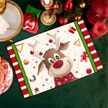 New Nordic Christmas Linen Print Placemat Western Restaurant Elk Decoration Insulation Pad 232x45cm