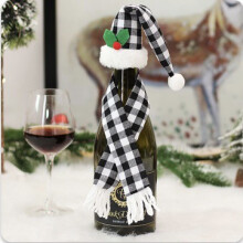 Christmas Decoration Supplies Home Kitchen Desktop Dress-Up Props Plaid Cloth Set Red Wine Bottle Cover Wine Bottle Bag Black and White Plaid Wine Set