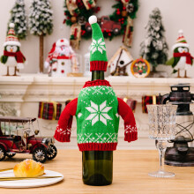 Christmas Wool Knitted Wine Bottle Cover, Snowflake Wine Holder, Restaurant Bottle Dress