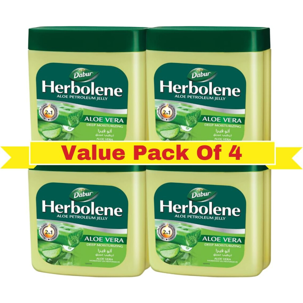 Dabur Herbolene Aloe Petroleum Jelly (4 x 50ml) | Enriched with Aloe Vera & Vitamin E | For Dry Rough Skin and Chapped Lips
