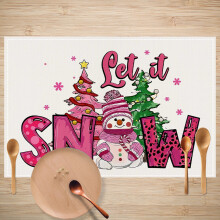 Christmas Snowman Linen Placemat 430x45cm Insulation Table Mat Kitchen Restaurant Decoration