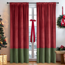 Christmas Velvet Blackout Curtains American Retro Red Green Splicing 132x213cm