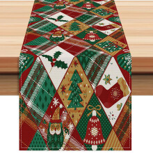 Christmas Linen Table Runner 133x183cm Plaid Print Holiday Party Decoration