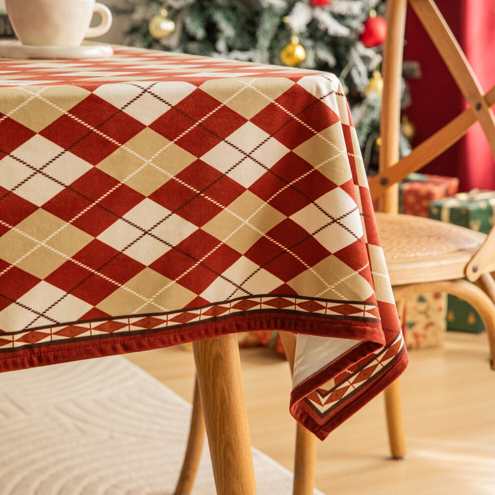 Christmas Red Green Diamond Tablecloth Retro Velvet Printed Holiday Decor Coffee Table Atmosphere 90x90cm-image-OPC-PK5YRG9-NEW