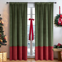 American Retro Christmas Velvet Blackout Curtains Red Green Splicing 132x160cm