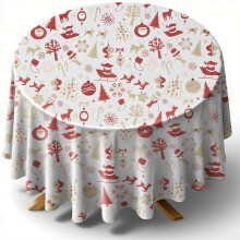 Christmas Round Tablecloth 120x120cm Holiday Decoration Heat Insulation Anti-Scalding