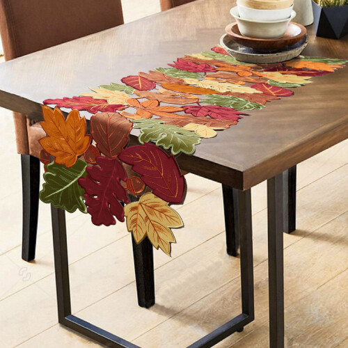 Custom Embroidered Engraved Autumn Maple Leaf Table Runner 13x36 Inch 1
