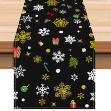 Christmas Table Runner Winter Snowman Santa Claus Print Placemat 15633*90cm Linen