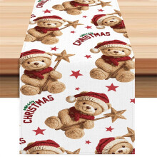 Christmas Bear Pattern Linen Table Runner Holiday Party Decoration 175x90cm
