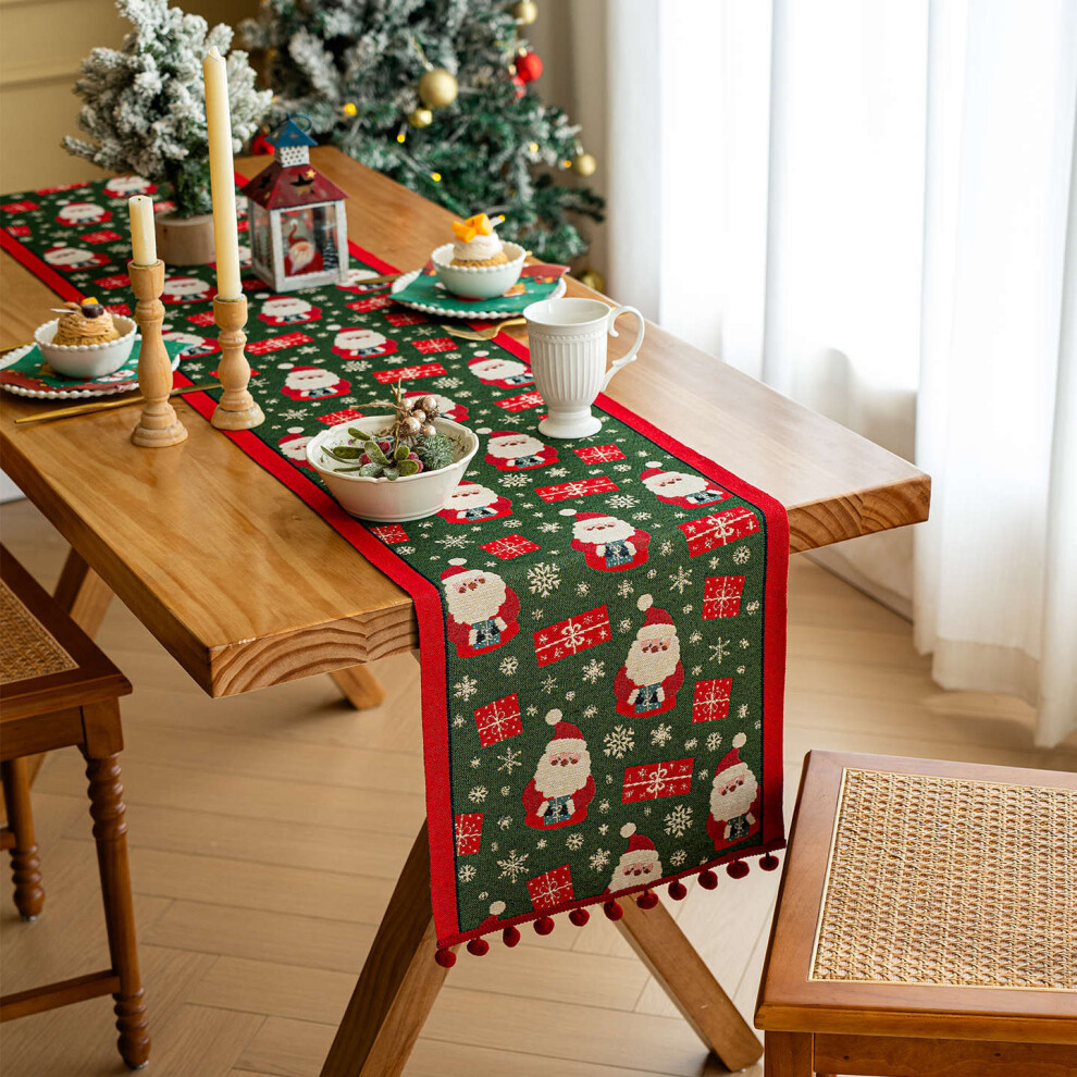 Christmas Cotton Linen Jacquard Tablecloth Rectangular Strip Decorative TV Cabinet Cover Santa Claus Gift 35*180cm-image-OPC-PK5YSCQ-NEW