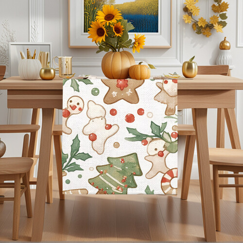 Christmas Gingerbread Man Printed Table Runner Tablecloth 33x233 1