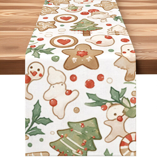 Christmas Gingerbread Man Printed Table Runner Tablecloth 33x233