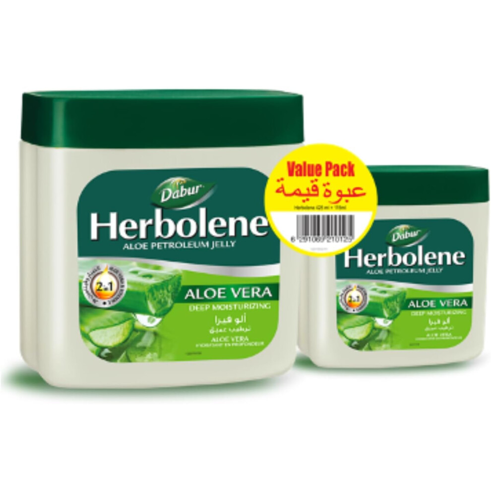 Dabur Herbolene Aloe Vera Petroleum Jelly (425 + 115 ml Free) | Enriched with Aloe Vera and Vitamin E | For Dry and Rough Skin or Chapped Lips