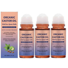 (3pcs) Organic Golden Castor Oil Roll-On with Rose Quartz, Pure for Skin,Brows & Lashes and less mess Castor Oil Packs,Hexane-Free,Cold-Pressed 50ml