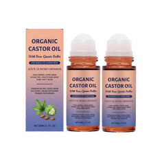 (2pcs) Organic Golden Castor Oil Roll-On with Rose Quartz, Pure for Skin,Brows & Lashes and less mess Castor Oil Packs,Hexane-Free,Cold-Pressed 50ml