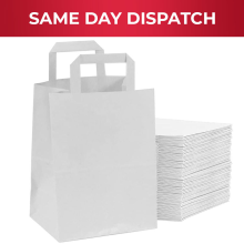 White Paper Bags with Handles for Takeaway Food & Vegetables - 3 Sizes