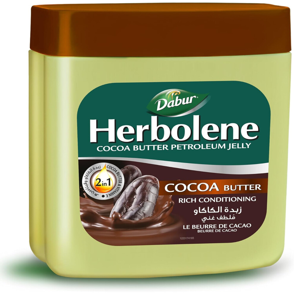Dabur Herbolene Cocoa Butter Petroleum Jelly 225ml | Enriched with Vitamin E, Deep Moisturizing, Nourishes Dry & Rough Skin, Softens & Smooths Skin