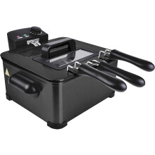 HomeTronix Deep Fat Fryer with Triple Baskets Large 5 Litre Deep Fryers Chip Pan with Viewing Window, 3 Chip Baskets,