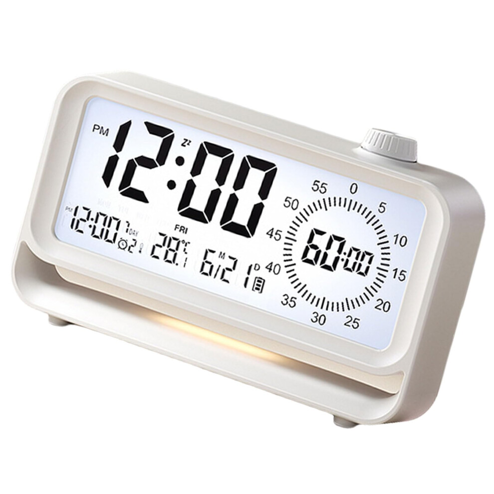 Lcd Digital Alarm Clock For Kids With 60-Minute Visual Timer, Rechargeable Night Ideal For Home And Classroom Usage, Light/White
