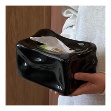 Tissue Box Napkin Holder Square Ceramic Black for Nightstand, Worktop, Coffee Table, Chest of Drawers