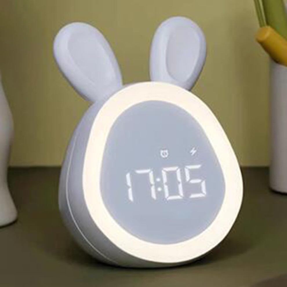 Kids Alarm Clock Rabbit Design, Led Digital Alarm Clock With Night And Stepless Dimming In Color Light/White