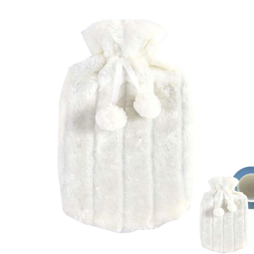 Hot Water Bottle Cover 2L, Fluffy Plush Soft Cover for 30x20cm Bottle, Long-Lasting Heat and Pain Relief, White