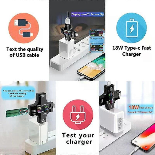 USB C Tester 2 in 1 Type C USB Tester Color Screen IPS Digital Multimeter Jännitevirran tehovastus 2