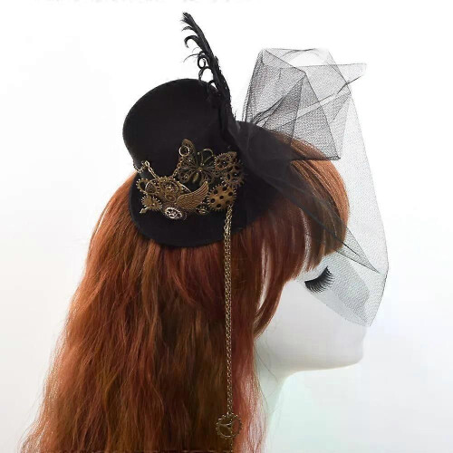 Cappello a cilindro Steampunk da donna, mini fermaglio per capelli nero, accessori per capelli 1