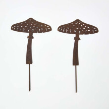 Steel Parasol Mushroom Garden Stake Decorations, Set of 2