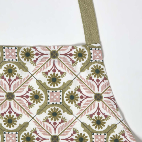 Homescapes Green & Pink Retro 100% Cotton Apron 2
