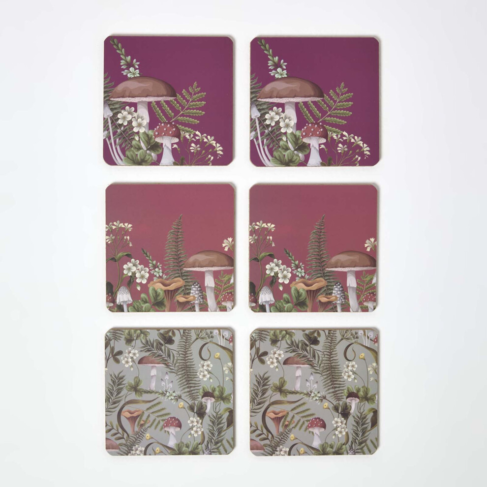 Homescapes Cork Coasters With Mushroom Design, Set Of 6