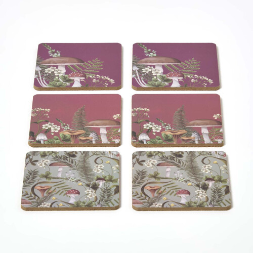 Homescapes Cork Coasters with Mushroom Design, Set of 6 2