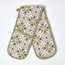 Green & Pink Retro 100% Cotton Double Oven Glove