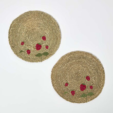 Round Strawberry Bulrush Placemats, Set of 2