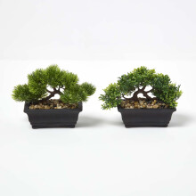 Set of 2 Artificial Bonsai Trees in Decorative Pots, 15 cm Tall