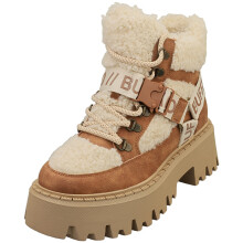 (3) Buffalo Aspen Com Mid Warm Vegan Womens Fashion Boots in Beige Cognac